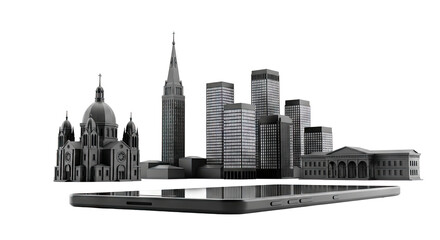 Obraz premium Cityscape Model Over Smartphone