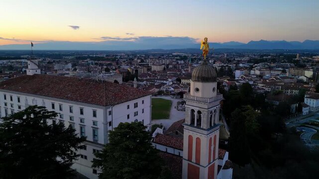 Udine from above. Castle Hill and Angel's Bell Tower. Emotions that stand out in the clear sky