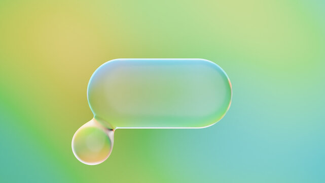 Transparent iridescent liquid glass morphing and floating over a smooth gradient background