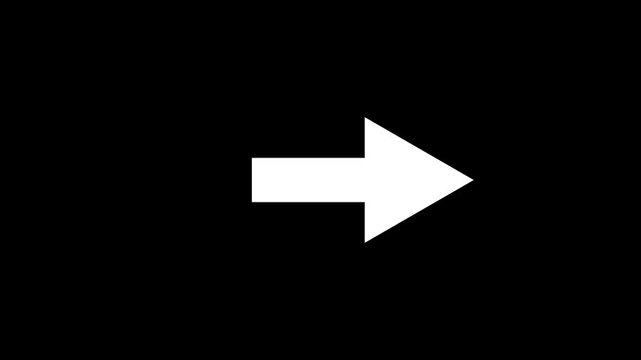 simple straight animated moving arrow pointing to the right on black background. Right-Pointing Arrow 4k animated.