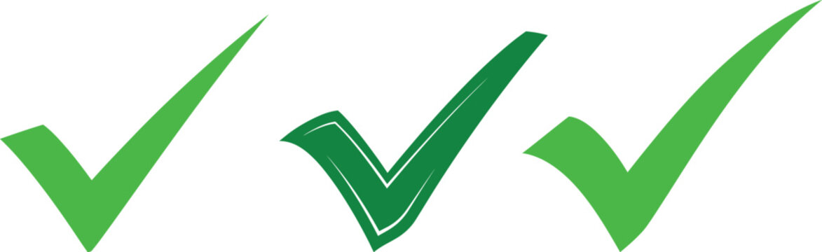 Three green check marks on white background