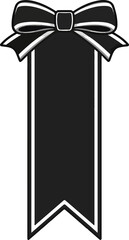 Black Vertical Ribbon Banner with Bow Flat Vector Illustration