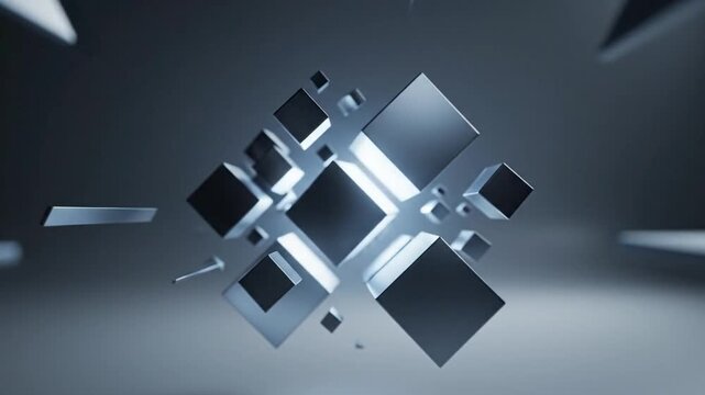 3D Cubes Rotating in Dark Space.