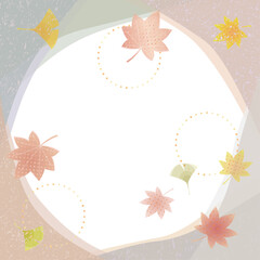 パステルカラーの紅葉と銀杏のとフレーム。秋の落ち葉のイメージのベクターフレーム背景
