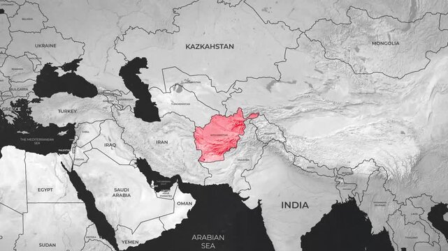 Afghanistan highlighted on world political map zoom animation geopolitical concept 4k animation video