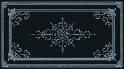 繊細な装飾が施された黒背景のフレームデザイン。装飾デザインや背景素材に適したイメージ。