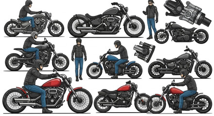 Collection of various motorcycle models and riders. © Bowo