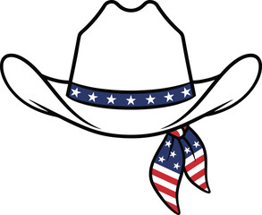 Cowboy Hat With American Flag Bandana Patriotic USA Illustration