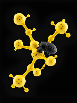 Cantharidin blister beetle poison molecule. 3D rendering.  Secreted by blister beetles, spanish fly, soldier beetles, etc.
