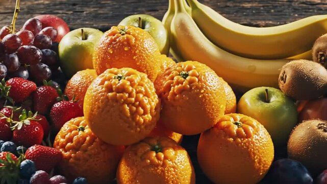 Fresh Fruit Arrangement on Wooden Table.