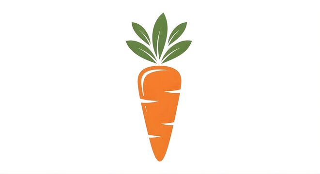 Simple and clean vector illustration of a fresh orange carrot with green leaves. Minimalist flat design style isolated on a white background, perfect for healthy food concepts, organic farming, or cul