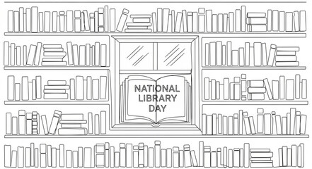National Library Day Illustration Bookshelves. © Ceer