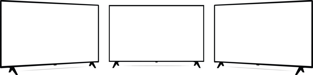 Modern TV Screen Mockup Set with Front and Perspective Views of Slim Flat Panel Smart Television