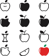 Apple icons, fruit silhouettes, food vector, healthy clipart, nutrition design, snack graphic, orchard symbol, fresh illustration, organic art, diet logo