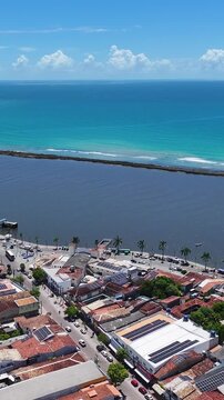 Porto Seguro Skyline At Porto Seguro In Bahia Brazil. Beach Landscape. Beautiful Coastline. Travel Destination. Porto Seguro Skyline In Porto Seguro In Brazil. Mangrove Sand Bank. Brazil Northeast.