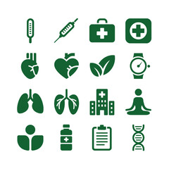 Green Medical Health Icons Set