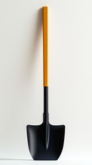 Black Metal Shovel with Yellow Wooden Handle on White Background