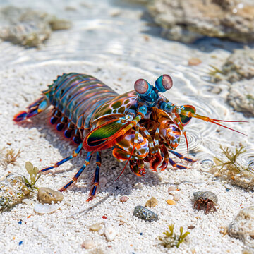 Crevette mante iridescente eau tropicale macro
