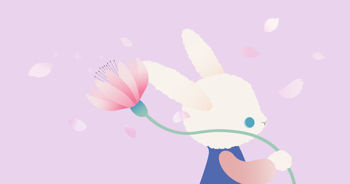 うさぎと花