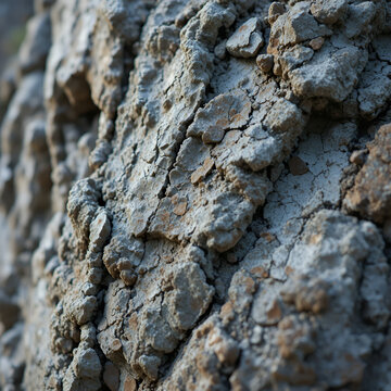A detailed close-up of a weathered, textured rock formation, showcasing its rugged surface and intricate patterns