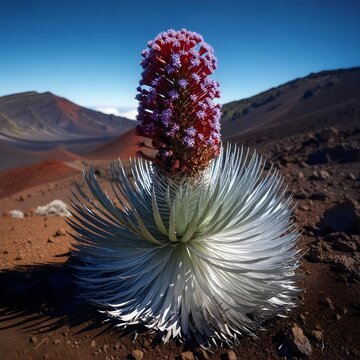 Blooming Haleakalā Silversword on Volcanic Landscape &ndash; Ultra Realistic Rare Hawaiian Plant