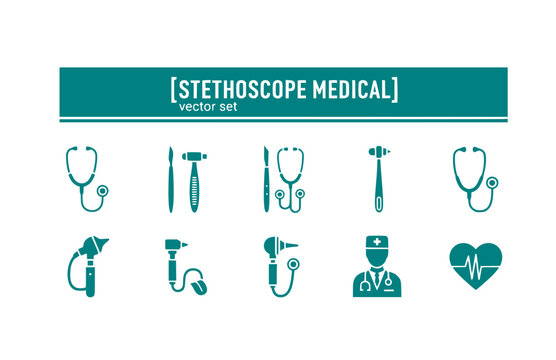Stethoscope Medical Vector Set - Black Silhouette Illustrations, Healthcare Graphics, Stethoscope Icons, Doctor Tool Design Elements
