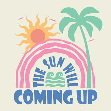 Summer Paradise artwork. California Summer Sunshine paradise graphic print design. Surf club design.