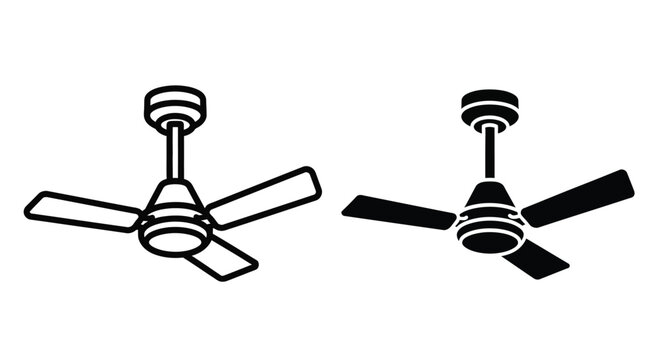 Two ceiling fans in a simple black and white illustration silhouette