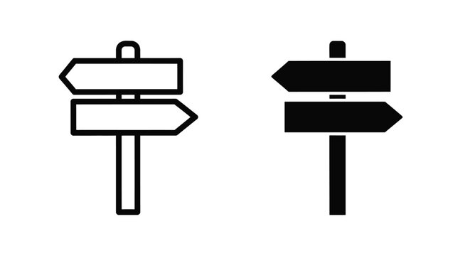Two black signpost icons simple shapes direction indication silhouette
