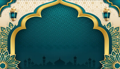 Sophisticated Islamic Arch Backdrop with Golden Ornamentation