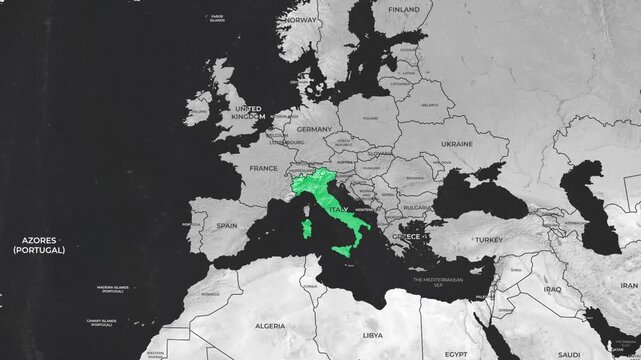 Italy highlighted on world political map zoom animation geographic concept 4k animation video