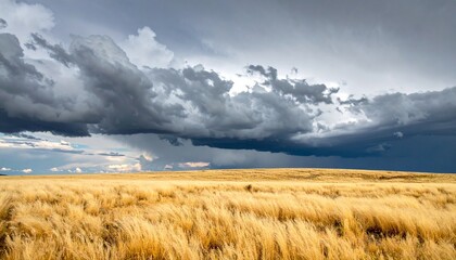 Golden Meadow Under a Dramatic Sky Capturing the Beauty and Power of Nature in a Serene Landscape.