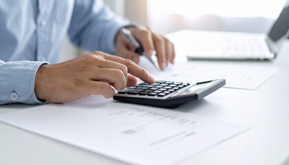 Businessman Calculates Finances on a Calculator in Office Financial Planning and Strategy in Business Concept.