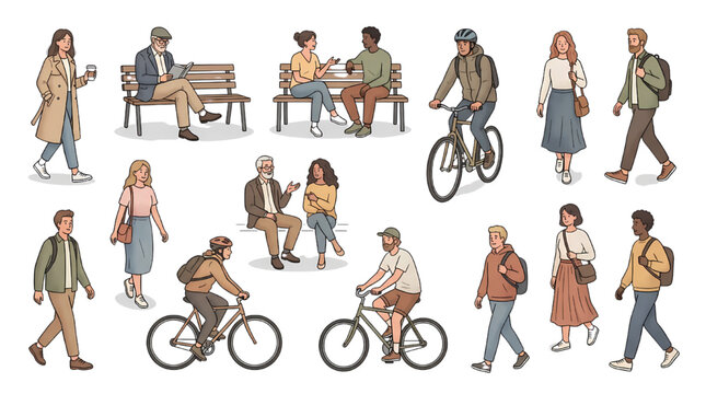 CAD People Walking Vector Set Outdoor Human Figure for Architecture Landscape Design
