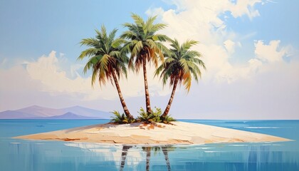 Tropical Island Paradise Artistic Rendered with Palm Trees and Serene Ocean View for Travel Destinations.