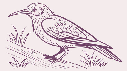 Fototapeta premium Detailed Line Art Illustration of a Bird Perched on a Branch.