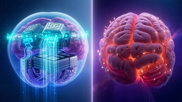 Artificial Intelligence Brain Comparison Showing Concept of Technology and Human Mind