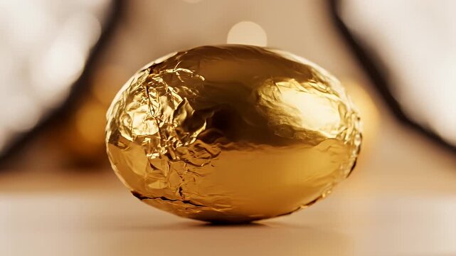 Golden Chocolate Easter Egg Wrapped in Foil Decoration.