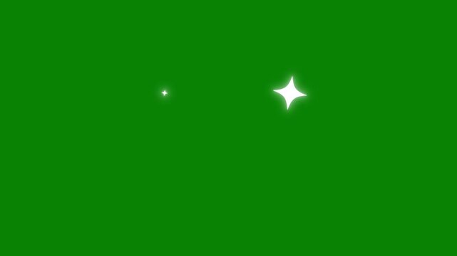 shiny glowing stars, fairy twinkle stars on green screen. Star sparkle vector doodles, glowing light effect, retro shine movement. glitter flash animation, comic manga flashes. 4K video
