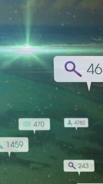 Vertical video: Callout appearing, starting UI bubbles rising and growing, showing stats over ocean