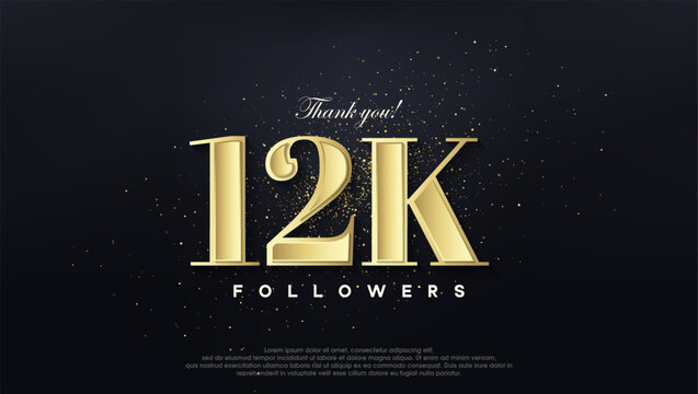 Design thank you 12k followers, in soft gold color.