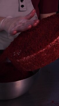 The process of making sponge cake. The concept of making confectionery desserts.