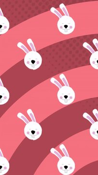 Vertical video: On screen load white rabbit heads rising, bobbing and rotating for wallpaper loop