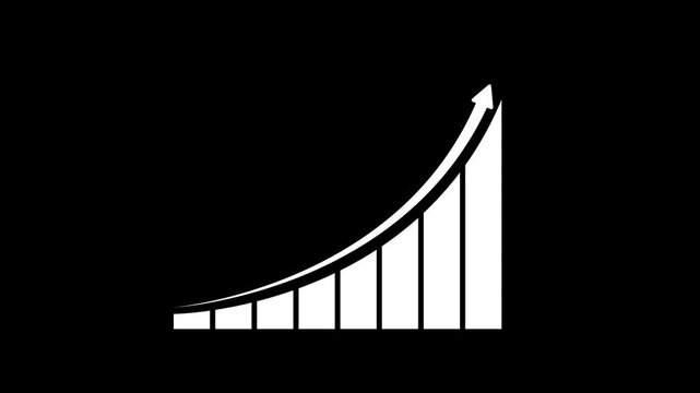White business bar chart showing growth with upward arrow on black background with video animation.