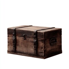 Realistic shot of an old wooden chest isolated on a white background, vintage furniture and storage concept