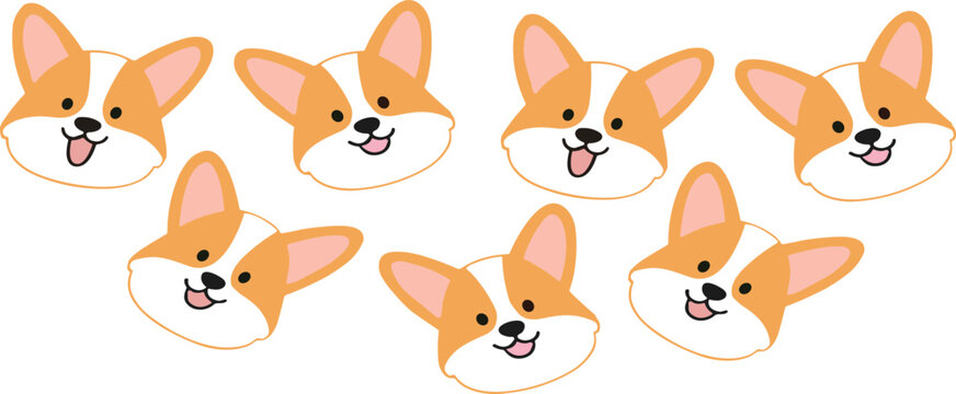 Cute corgi dog face seamless pattern vector illustration with smiling cartoon puppy heads on light background
