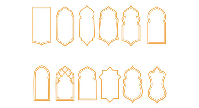 Islamic arch frames set with traditional oriental window and door border designs