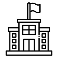 Obraz premium School Building Icon with Flag on Top