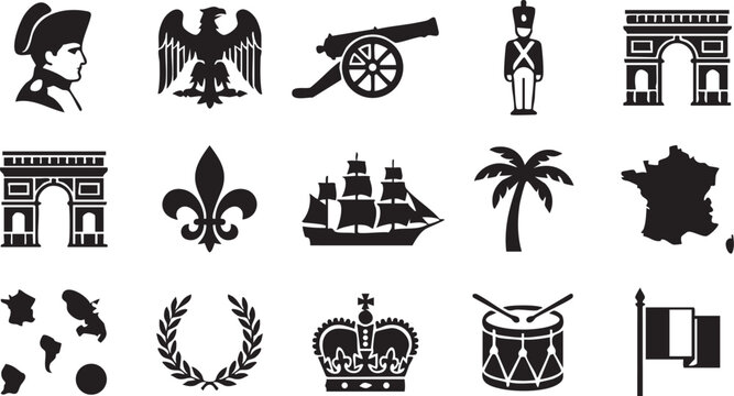 French empire and napoleonic era historical silhouette icons collection