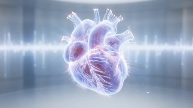 Digital Art of a Glowing Human Heart with Electric Neural Network Effect